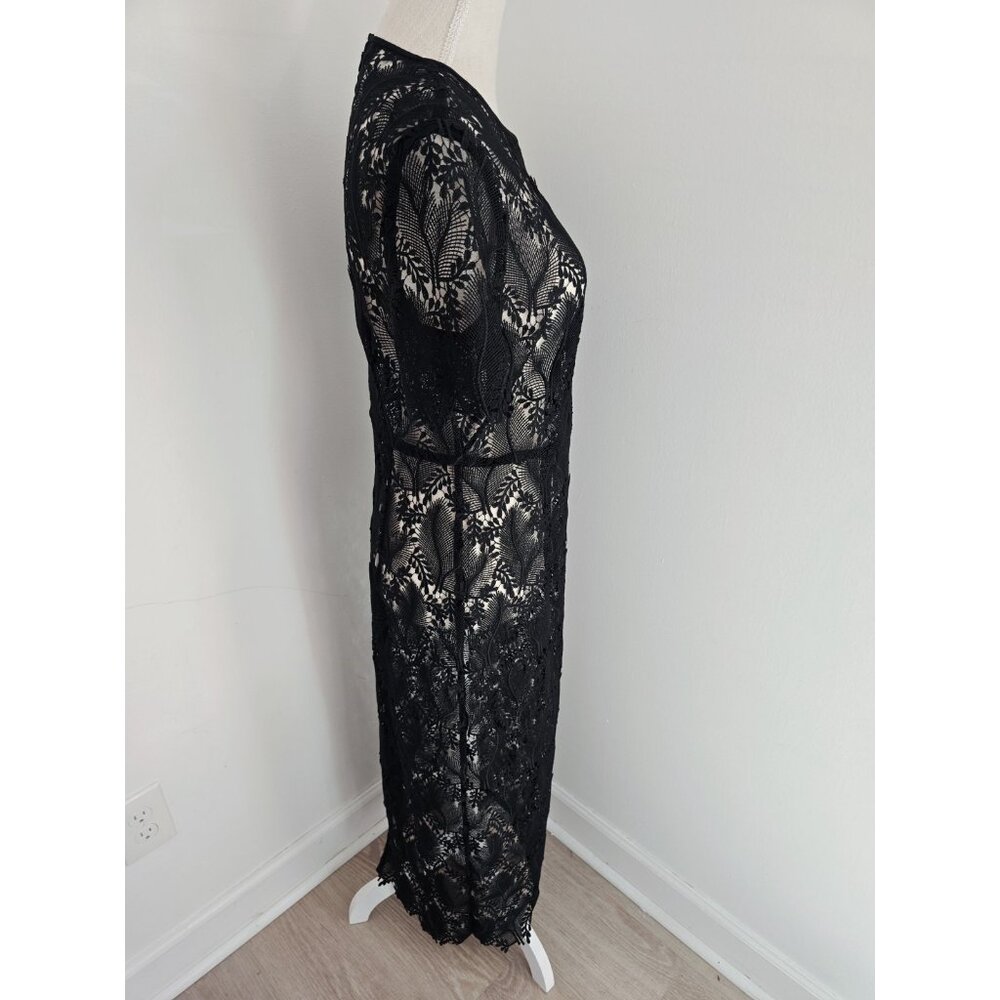 Diane Von Furstenberg Lace Embroidery Overlay Sheer Sheath Dress 8 M Black - Picture 4 of 11